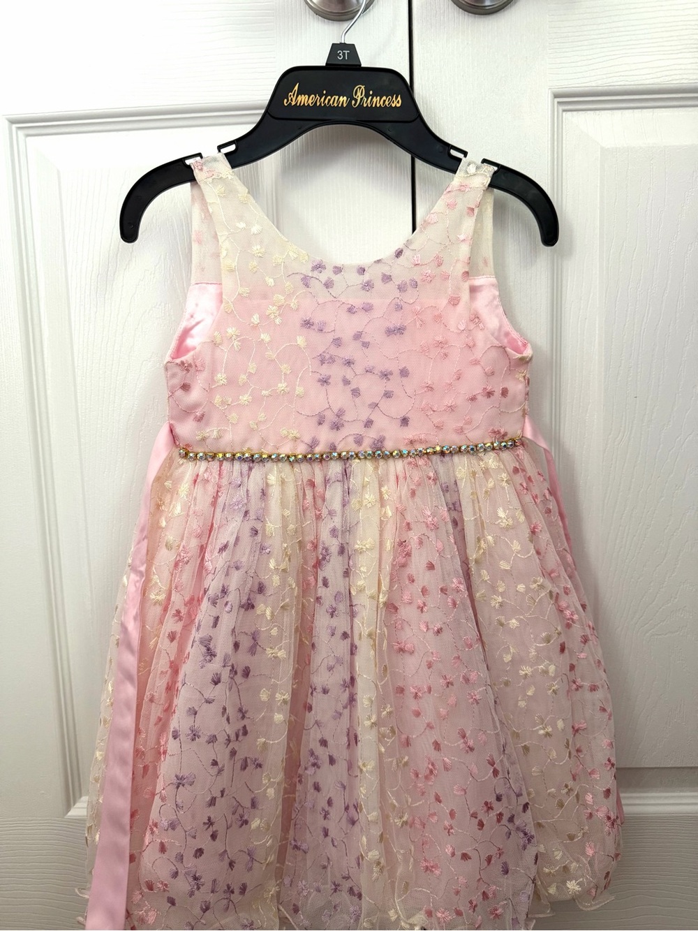 American Princess Pink and Ivory Floral Embroidered Tulle Dress